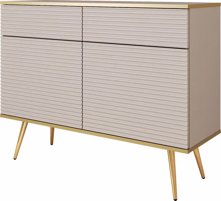 Credenza glamour beige con gambe dorate, 107 x 85 x 39