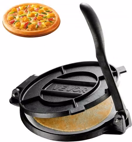VEVOR Pressa per Tortilla in Ghisa Piatto Diametro 30 cm Cucina Ristorante Preparazione di Impasto Piatto, Pressione Manuale, da Panetteria, Fatta a Casa Quesadillas, con 50 pezzi di Foglio da Forno
