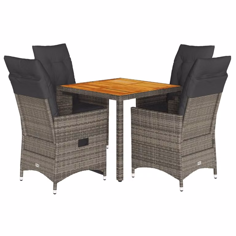 Set da Pranzo da Giardino 5 pz con Cuscini in Polyrattan Grigio