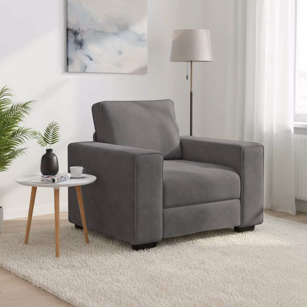 Sedia Lounge moderna vidaXL in velluto grigio scuro con braccioli L/P/H: 100 x 77 x 82 cm