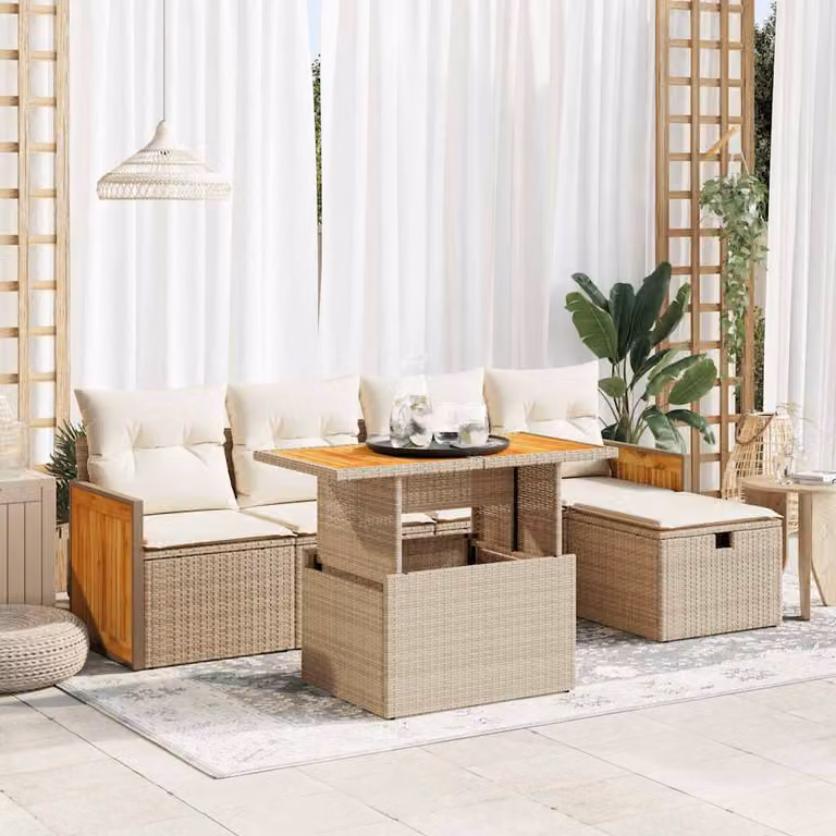 Maison Exclusive - Set Divano da Giardino 6 pz con Cuscini Beige in Polyrattan