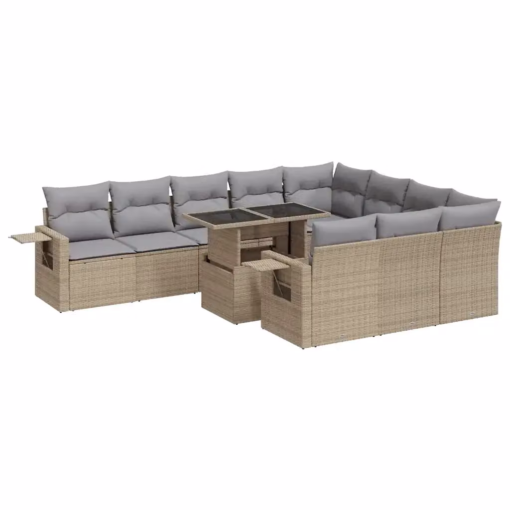 Set di divani da giardino vidaXL composto da 11 pezzi con cuscini beige e grigi in rattan e metallo per esterno – 2