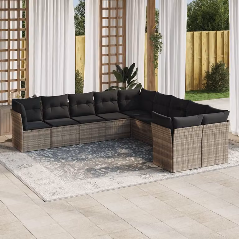 Maison Exclusive - Set Divano Giardino 10 pz con Cuscini Grigio Chiaro Polyrattan