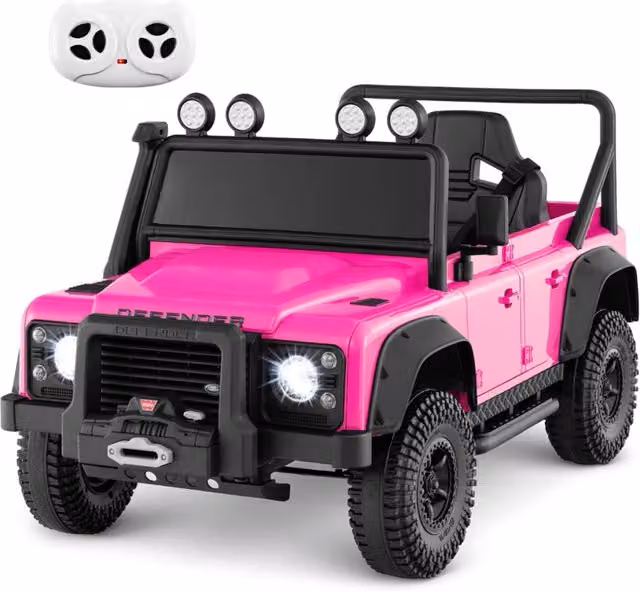 Auto elettrica per bambini stile Land Rover rosa con telecomando, fari luminosi e batteria ricaricabile, L/P/H: 115 x 61 x 61 cm