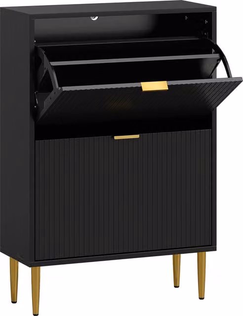 Scarpiera Slim HOMCOM con 2 Cassetti a Ribalta e Ripiani Regolabili, Nero, L: 60 cm, P: 24 cm, H: 91.5 cm