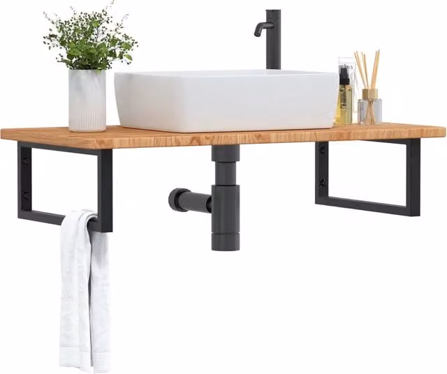Ripiano a parete per lavabo vidaxl in rovere e metallo nero e marrone con design moderno