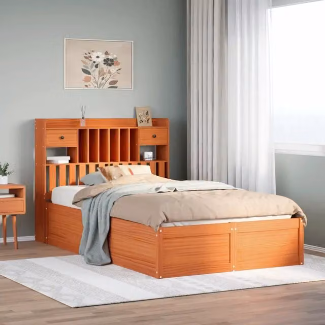Letto senza Materasso Marrone Cera 135x190 cm in Legno di Pino 3323511