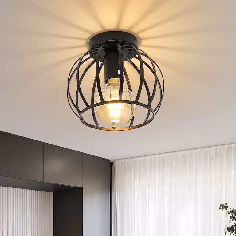 Comely: Lampada da soffitto vintage in stile industriale, con portalampada E27 e struttura a gabbia, colore nero