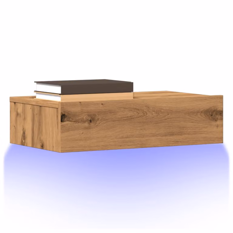 Set di 2 mobili porta TV sospesi vidaXL in legno rovere marrone con luci LED integrate e scomparti multimediali L: 60 cm, P: 35 cm, H: 15,5 cm
