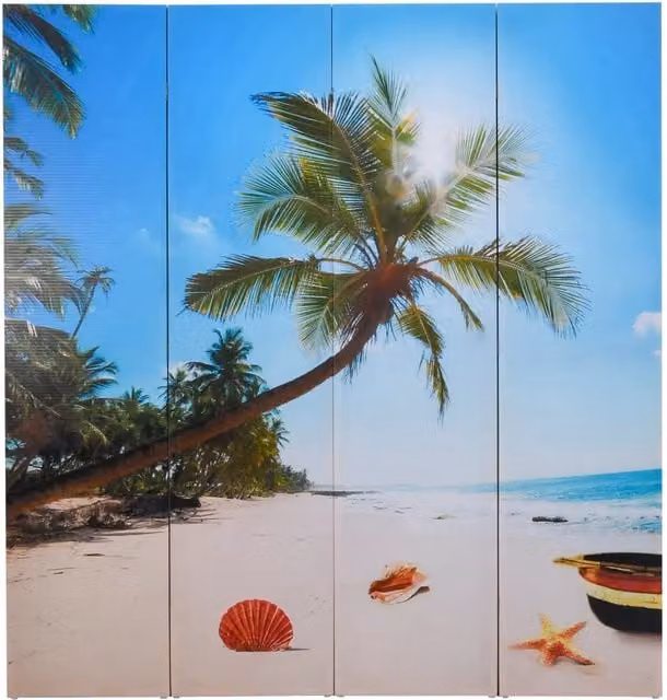 Divisorio Ambienti | Divider per stanze | Paravento Pieghevole 160x170 cm con Stampa Spiaggia