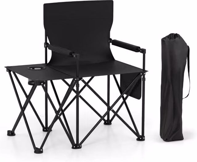 Set di 2 sedie da campeggio pieghevoli con tavolo integrato portabicchieri braccioli imbottiti design Oxford nero 20_0012414