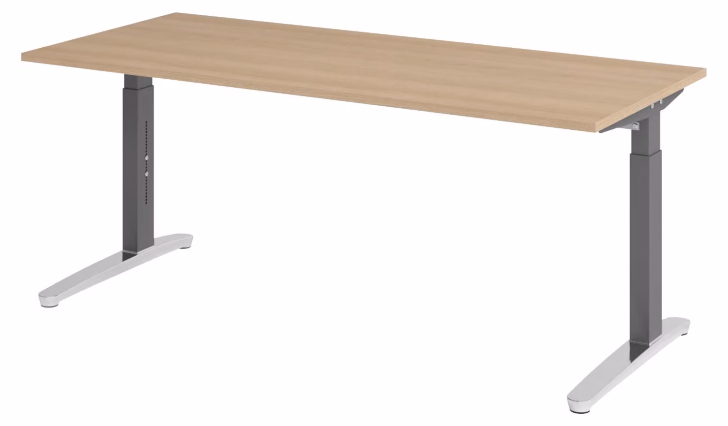 Scrivania bümö serie XB - Dimensioni: 180 x 80 cm, finitura: rovere, struttura: grafite/alluminio lucido