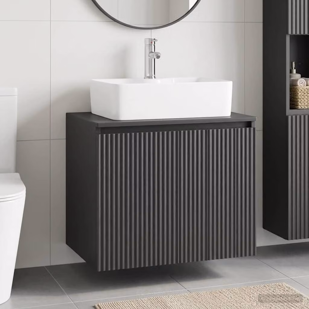Mobile lavabo sospeso vidaXL nero opaco in legno MDF per bagno in stile minimalista