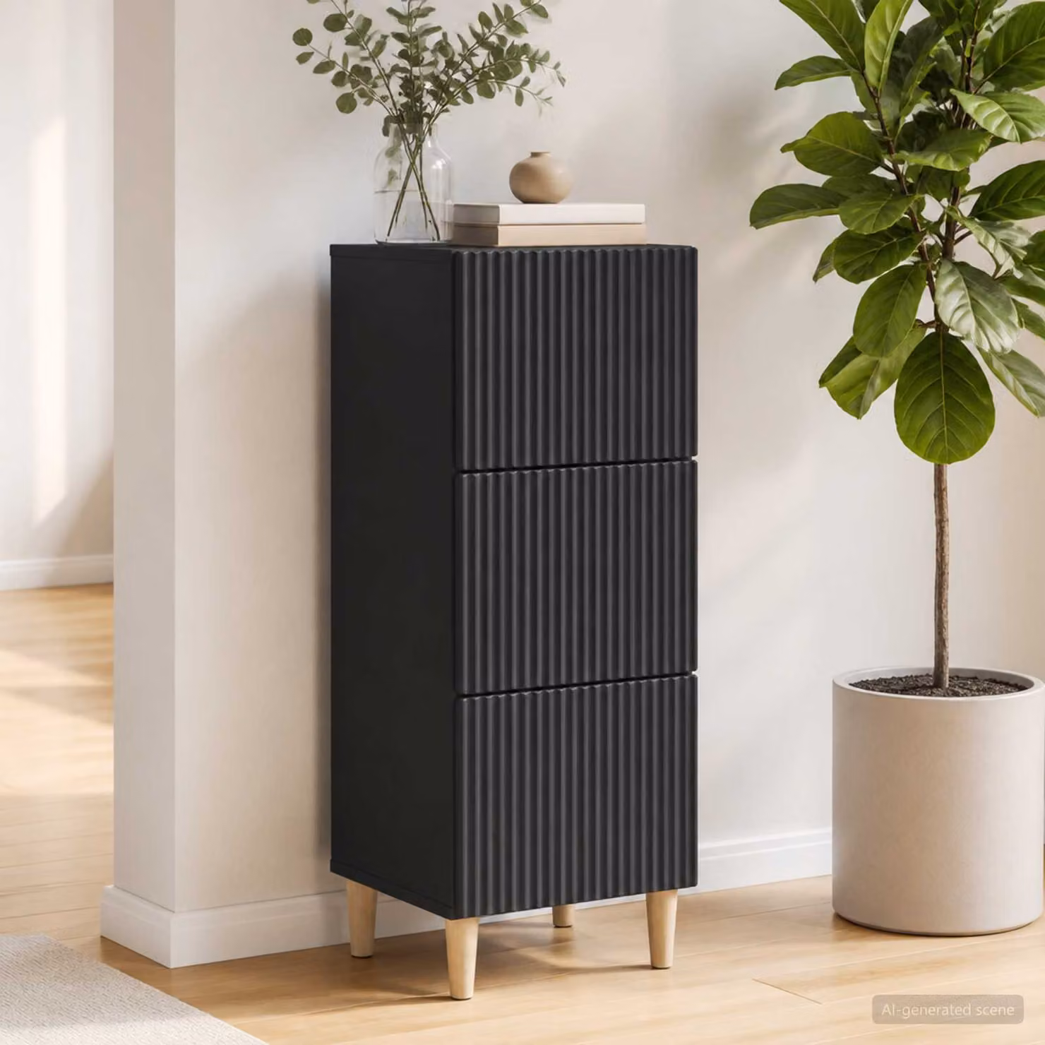 Carrello mobile con cassetti vidaXL in legno ingegnerizzato nero L: 33 cm, P: 34,5 cm, H: 90 cm