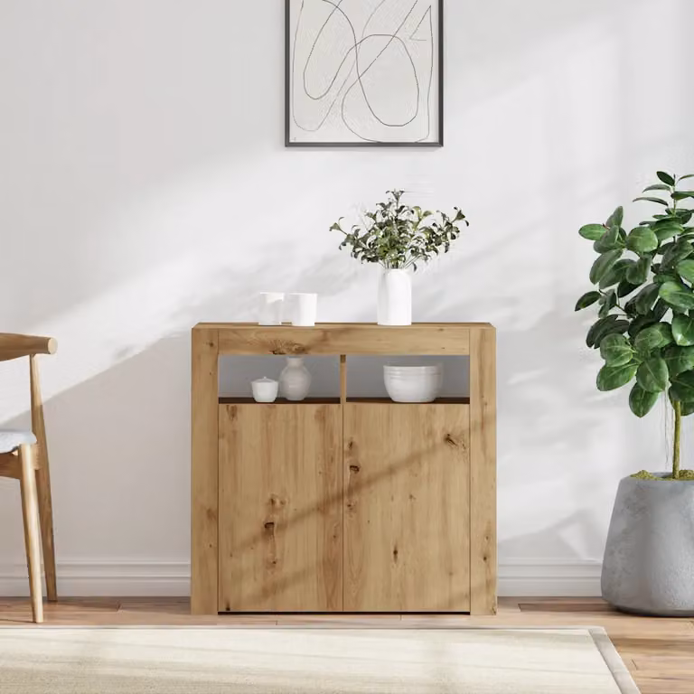 vidaXL Credenza Moderna con Luci LED in Legno e Vetro, Colore Marrone, L 80 x P 35 x H 75 cm
