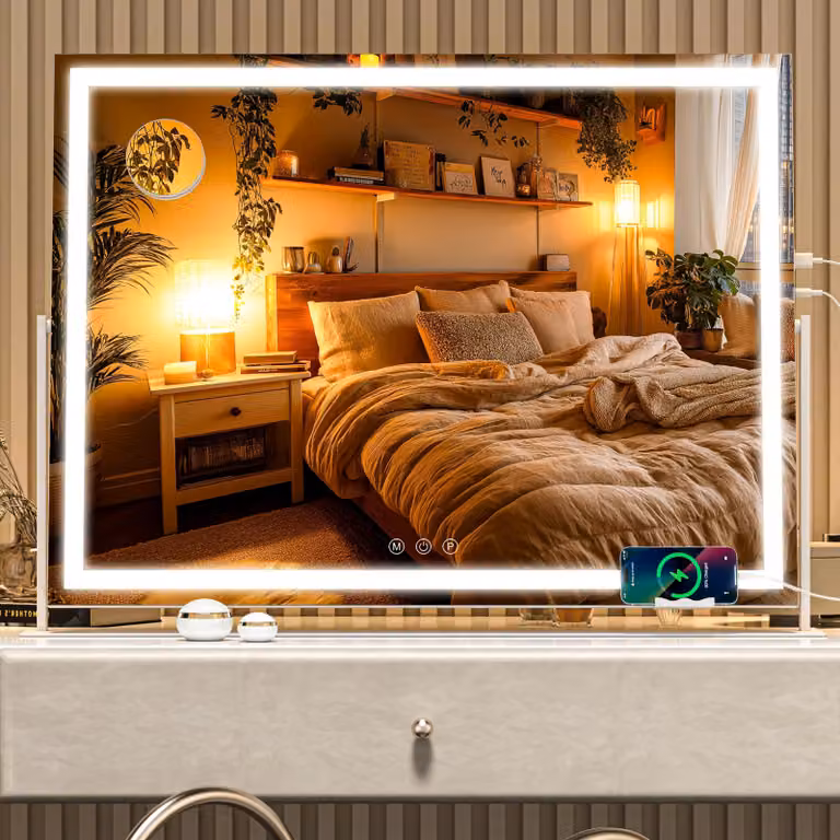 Specchio da trucco a LED, 70x50 cm, ingrandimento 10x, con touch screen, colore bianco