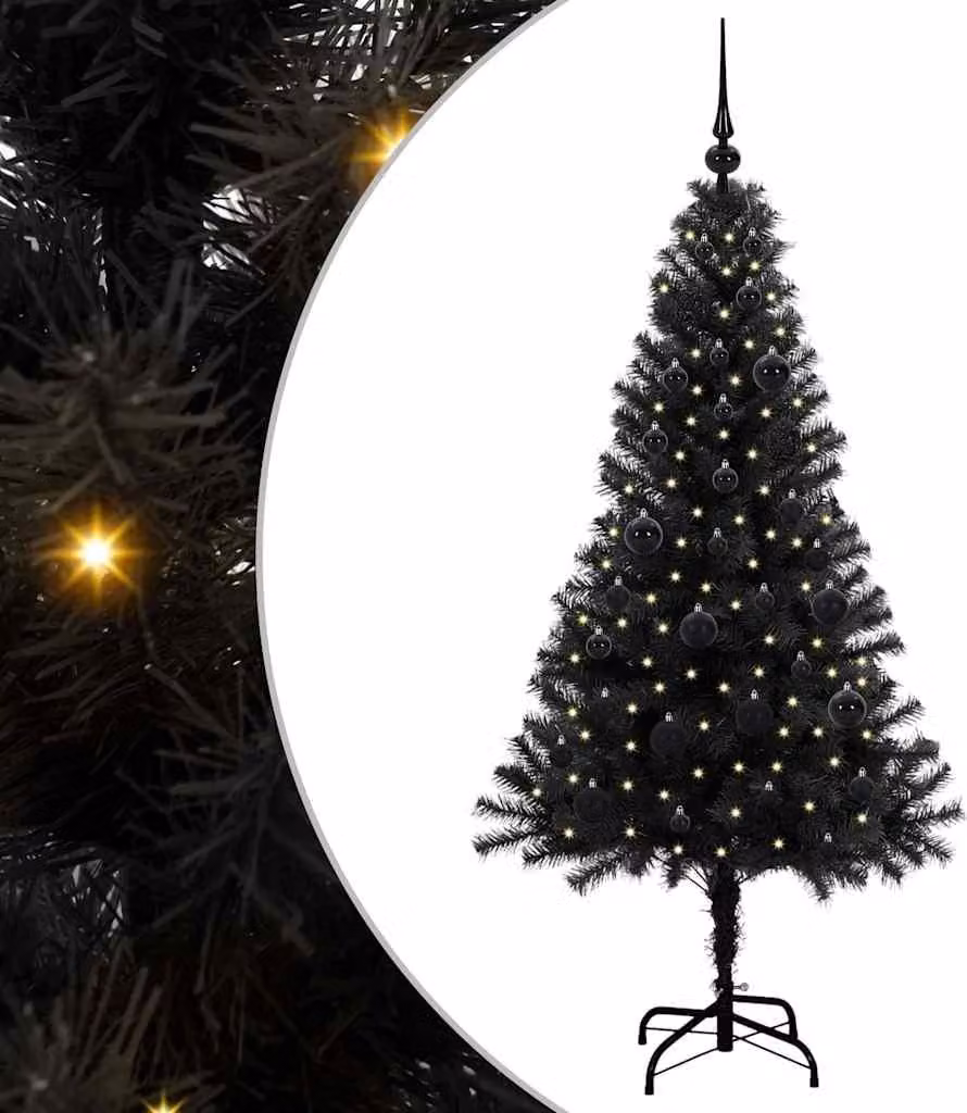 Albero di Natale con 150 LED con supporto Nero 150 cm PVC