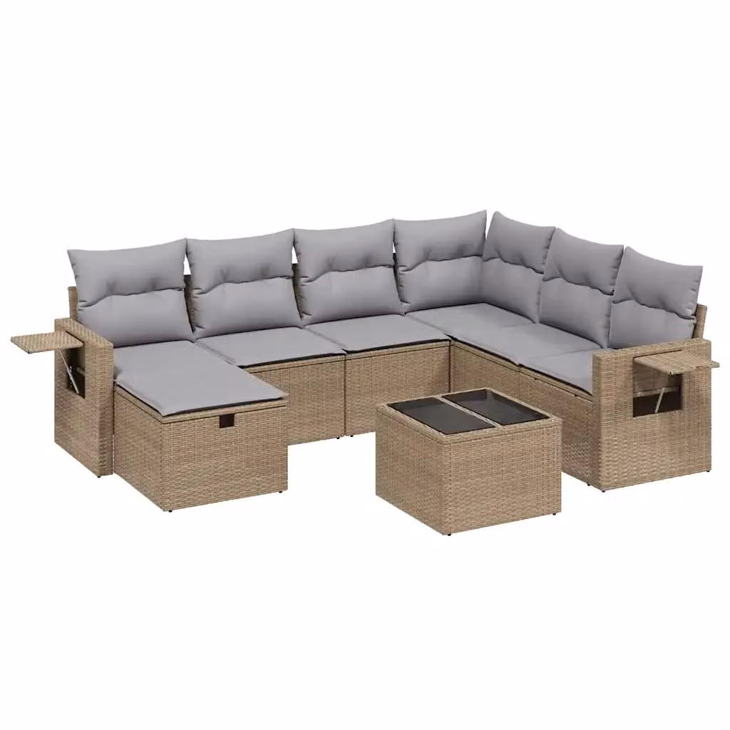 vidaXL Set Divano da Giardino a L 8 pz con Cuscini Beige e Grigio in Polyrattan e Acciaio – 2