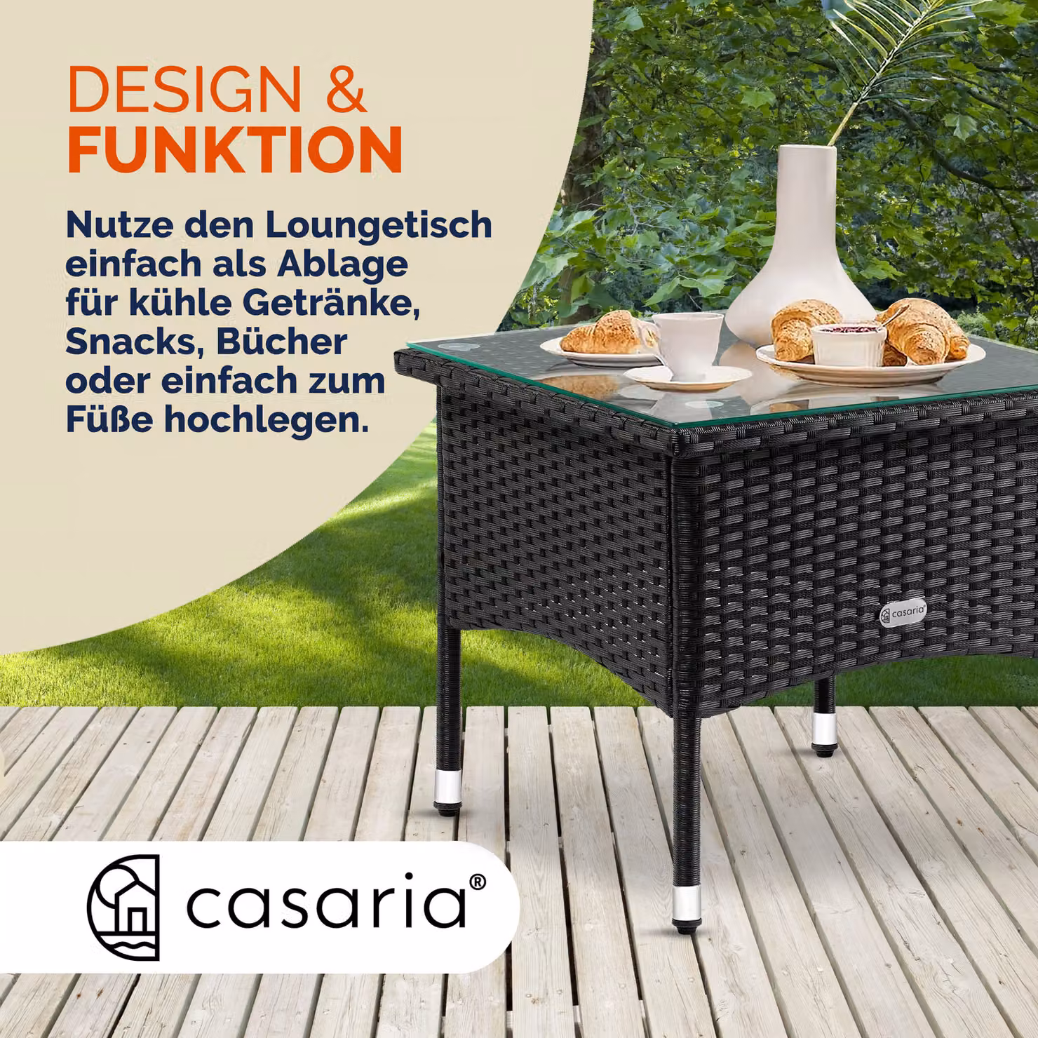 Tavolino da giardino quadrato Casaria in polyrattan e vetro nero L/P/H: 50 x 50 x 45 cm – 3