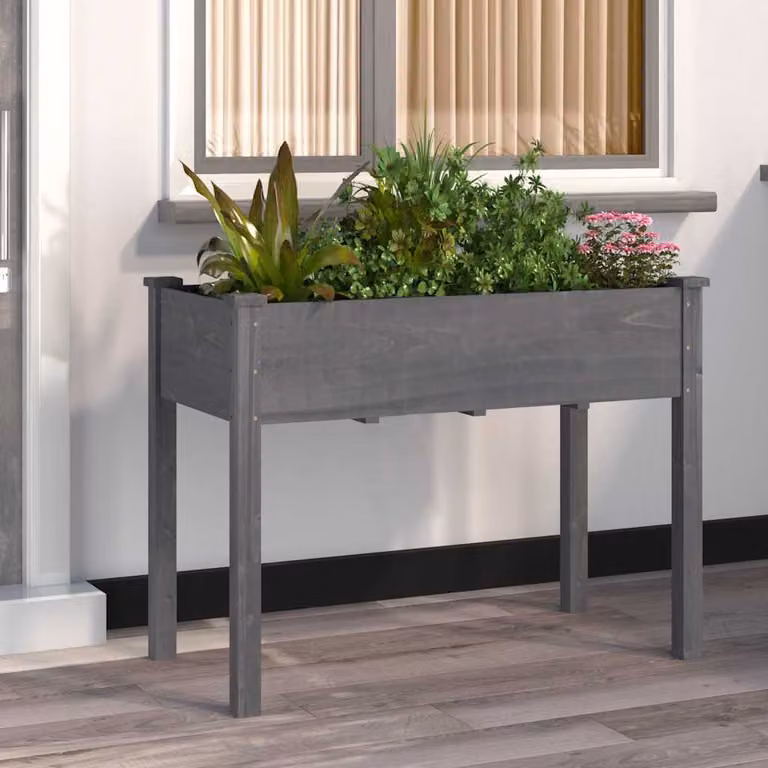 Fioriera con fodera grigia vidaXL in legno massello di abete L: 118 cm, P: 59 cm, H: 76 cm