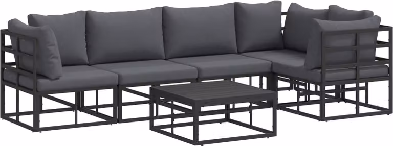 Set Divano da Giardino con cuscino 6 pcs Nero Alluminio