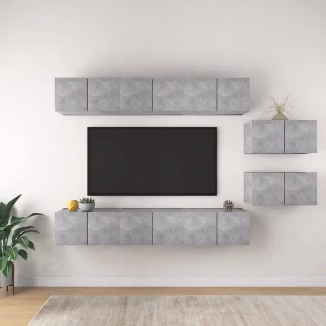Set di mobili porta TV moderno vidaXL in legno multistrato grigio, composto da 8 pezzi con vani porta media, ideale per il tuo soggiorno – 1