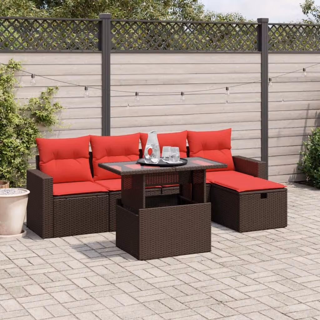 Maison Exclusive - Set di 6 divani da giardino con cuscini, marrone, polyrattan
