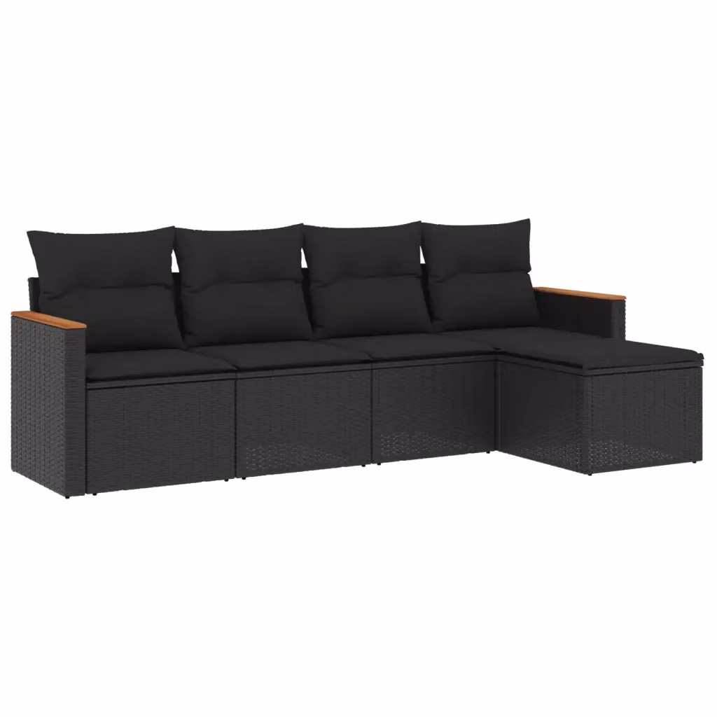 vidaXL Set Divani da Giardino 5 pz a Forma a L in Polyrattan Nero con Cuscini e Ottoman – 2