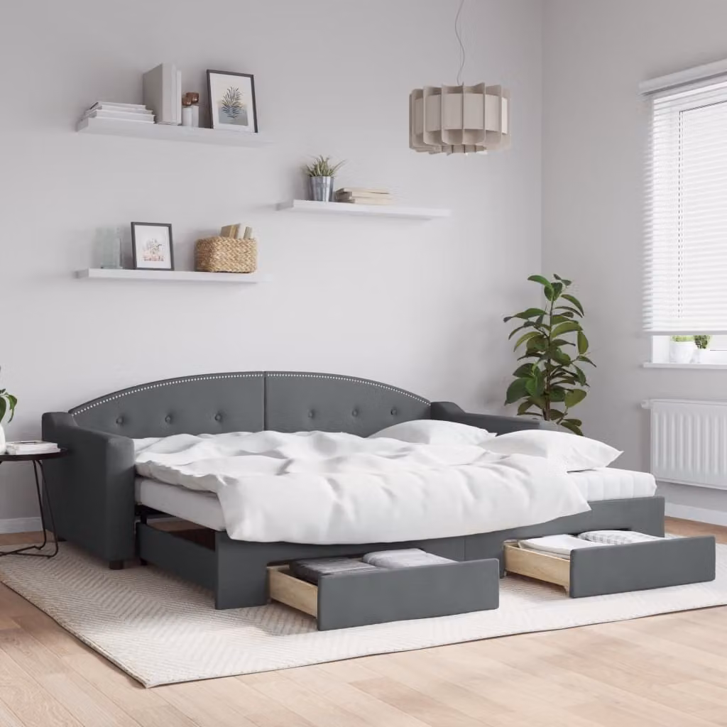 Maison Exclusive - Divano letto estraibile con cassetti, grigio scuro, 90x200 cm, tessuto