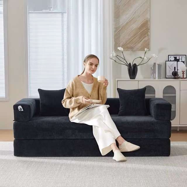 Divano Modulare in Chenille ¨C Minimal ¨C morbido con tasche laterali portaoggetti base antiscivolo