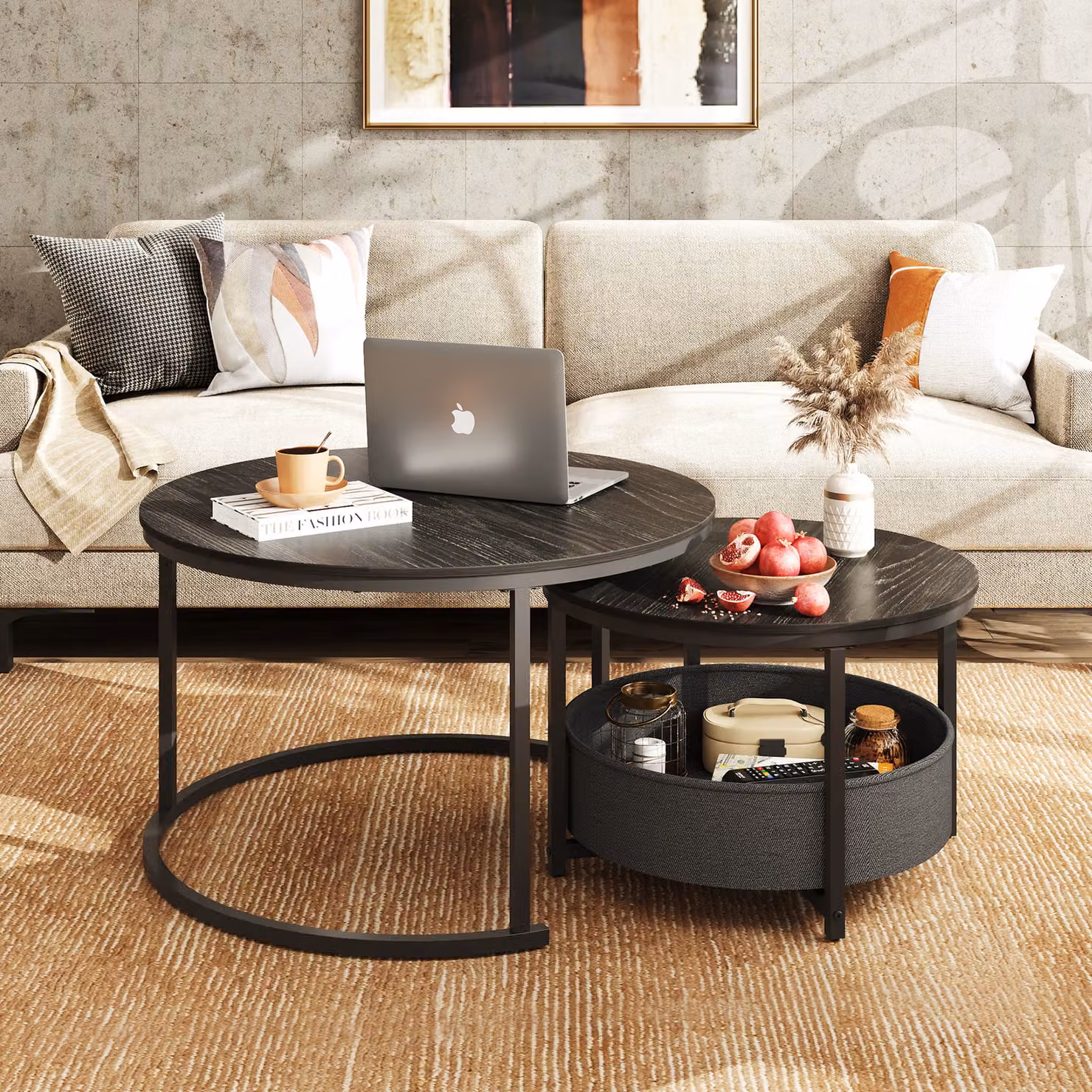 Set di 2 tavolini da salotto moderni Aosom Italy, design 2-in-1 flessibile, colore Nero, L/P/H: 80 x 80 x 48,2 cm – 2