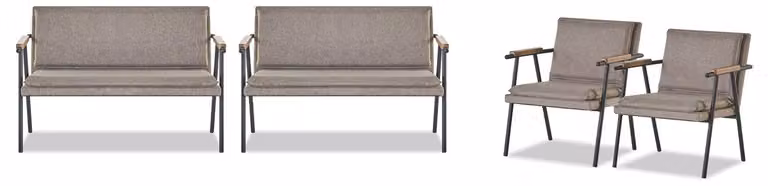 Graues Arbeitszimmer Set 2x Zweisitzer Designer Polster Lehnsessel 4tlg