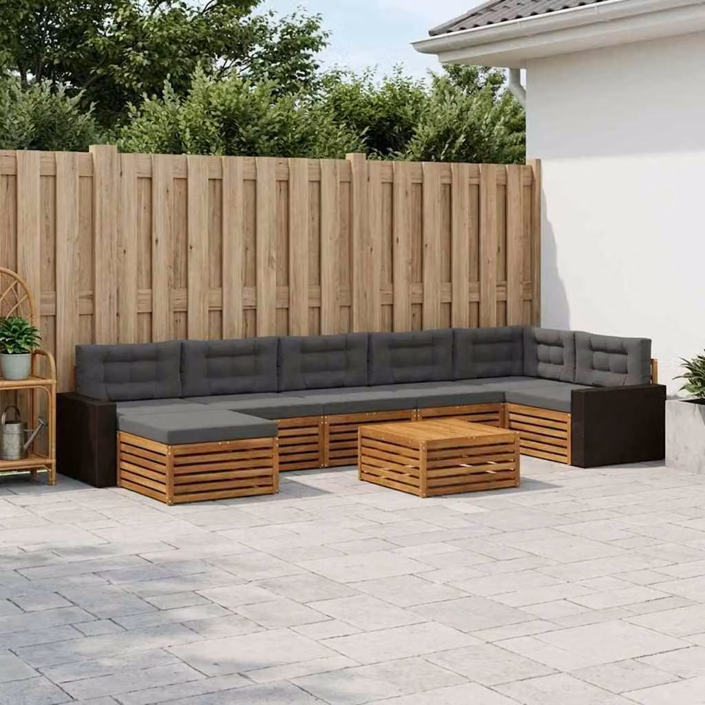 Set di divani da esterno vidaXL 8 pezzi in legno di acacia con cuscini, colore naturale e antracite