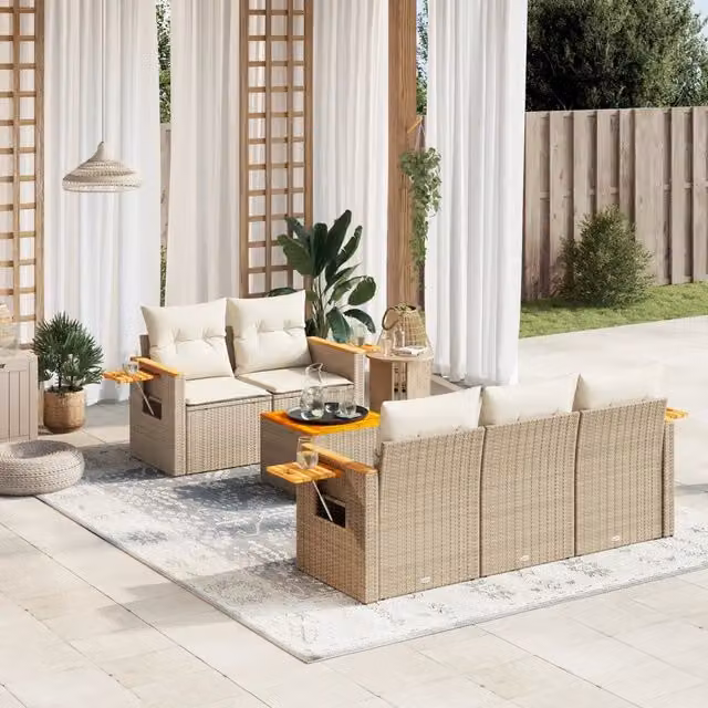 Set Divano da Giardino 6 pz con Cuscini Beige in Polyrattan 3259027