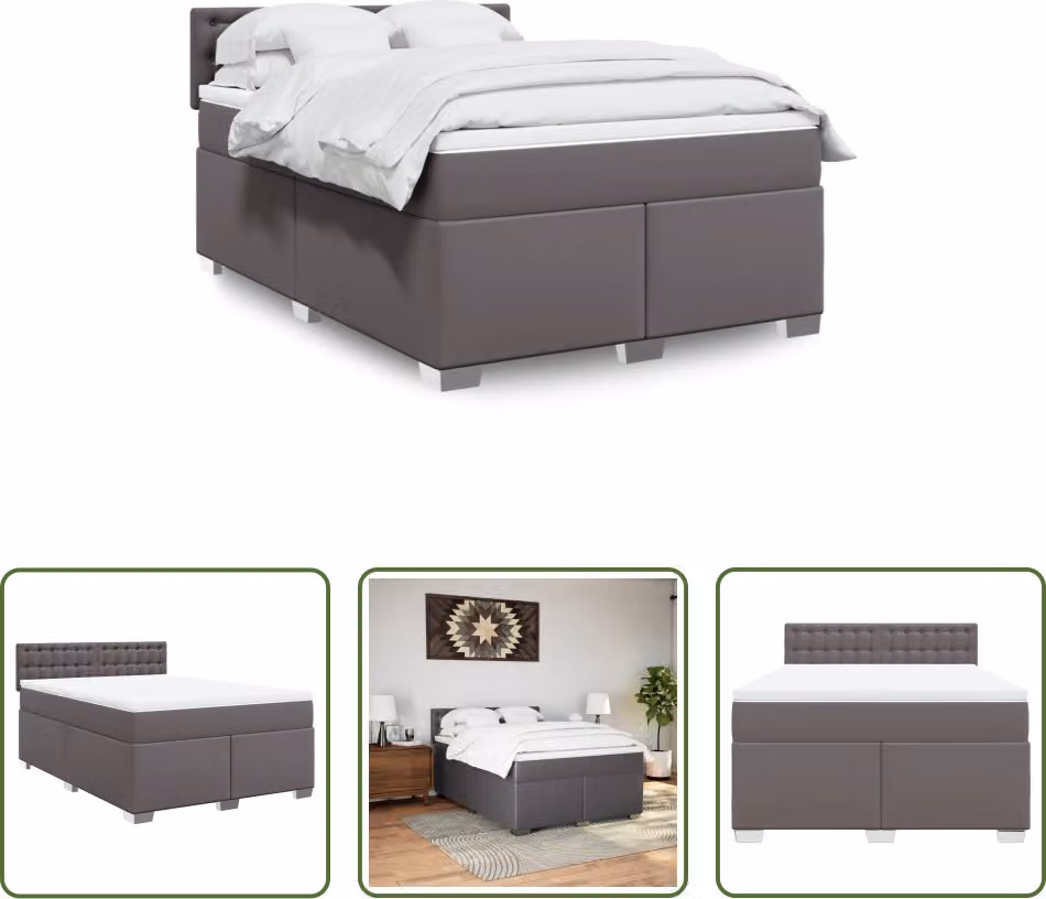 The Living Store Letto a molle con materasso grigio 140x200 cm in Pelle finta