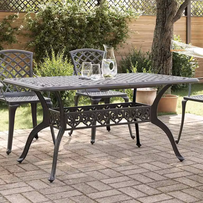 vidaXL Tavolo da giardino moderno in alluminio pressofuso nero opaco L: 150 cm, P: 90 cm, H: 72 cm