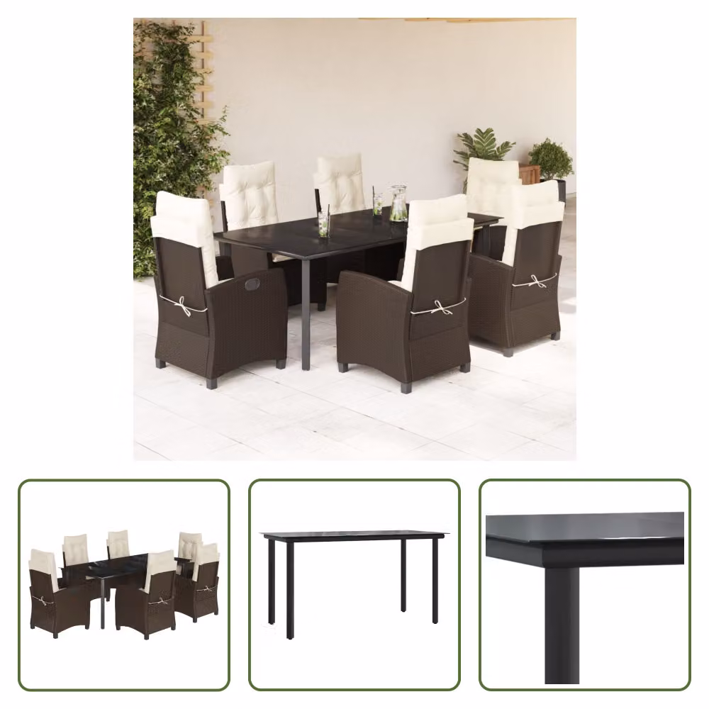 The Living Store Set da pranzo da giardino 7 pezzi con cuscini in polirattan marrone