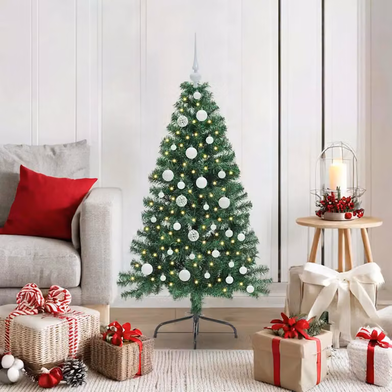 Albero di Natale artificiale moderno vidaXL con luci LED bianco caldo Verde 120 cm