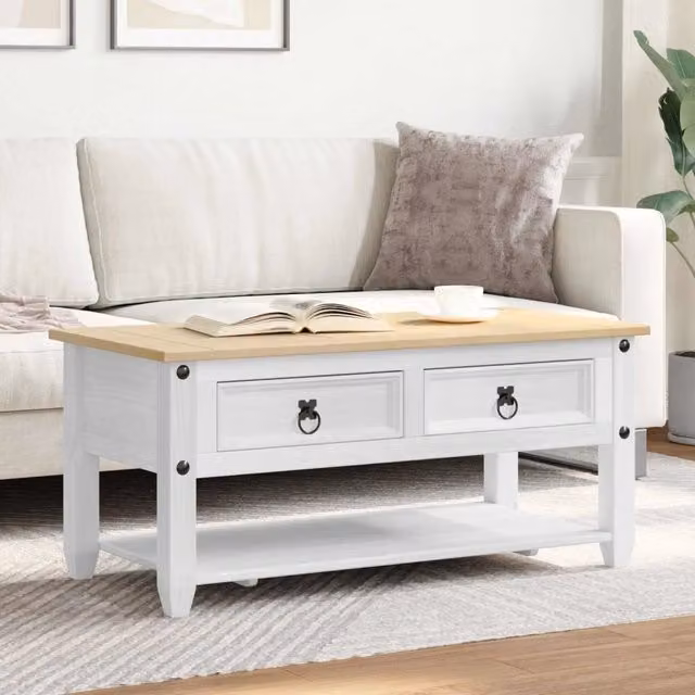 Tavolino da salotto rettangolare vidaXL in legno di pino bianco rustico L: 100 cm, P: 48 cm, H: 45 cm
