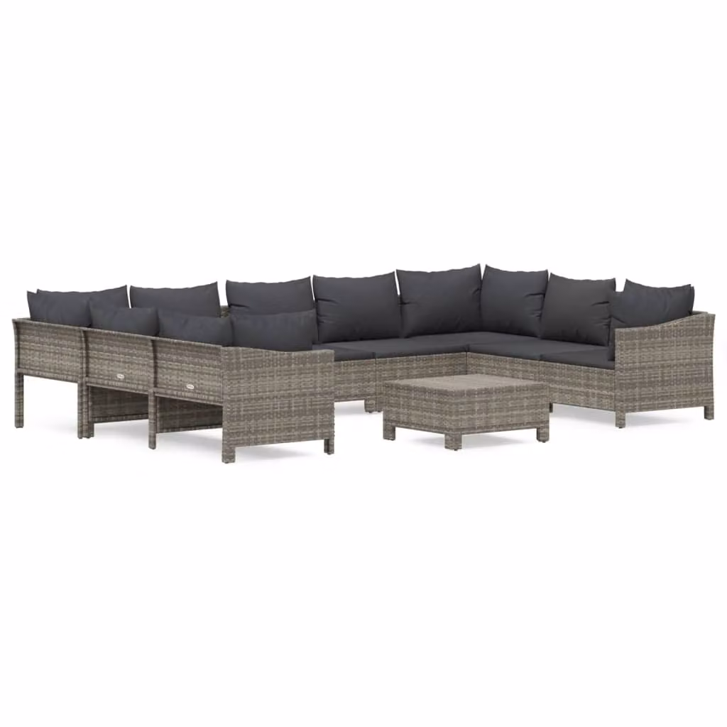 Set Divani da Giardino 10 pz con Cuscini in Polyrattan Grigio