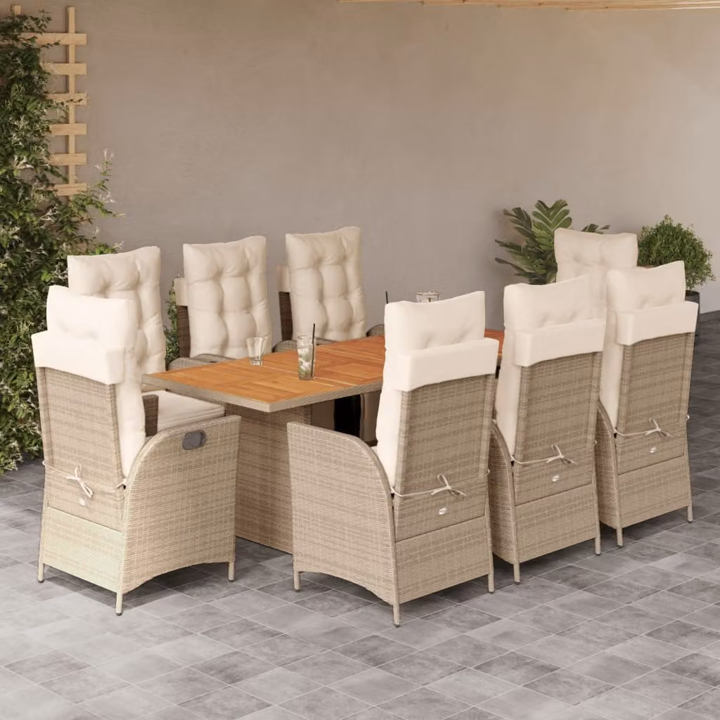 Maison Exclusive - Set da pranzo da giardino 9 pezzi con cuscini in polyrattan beige