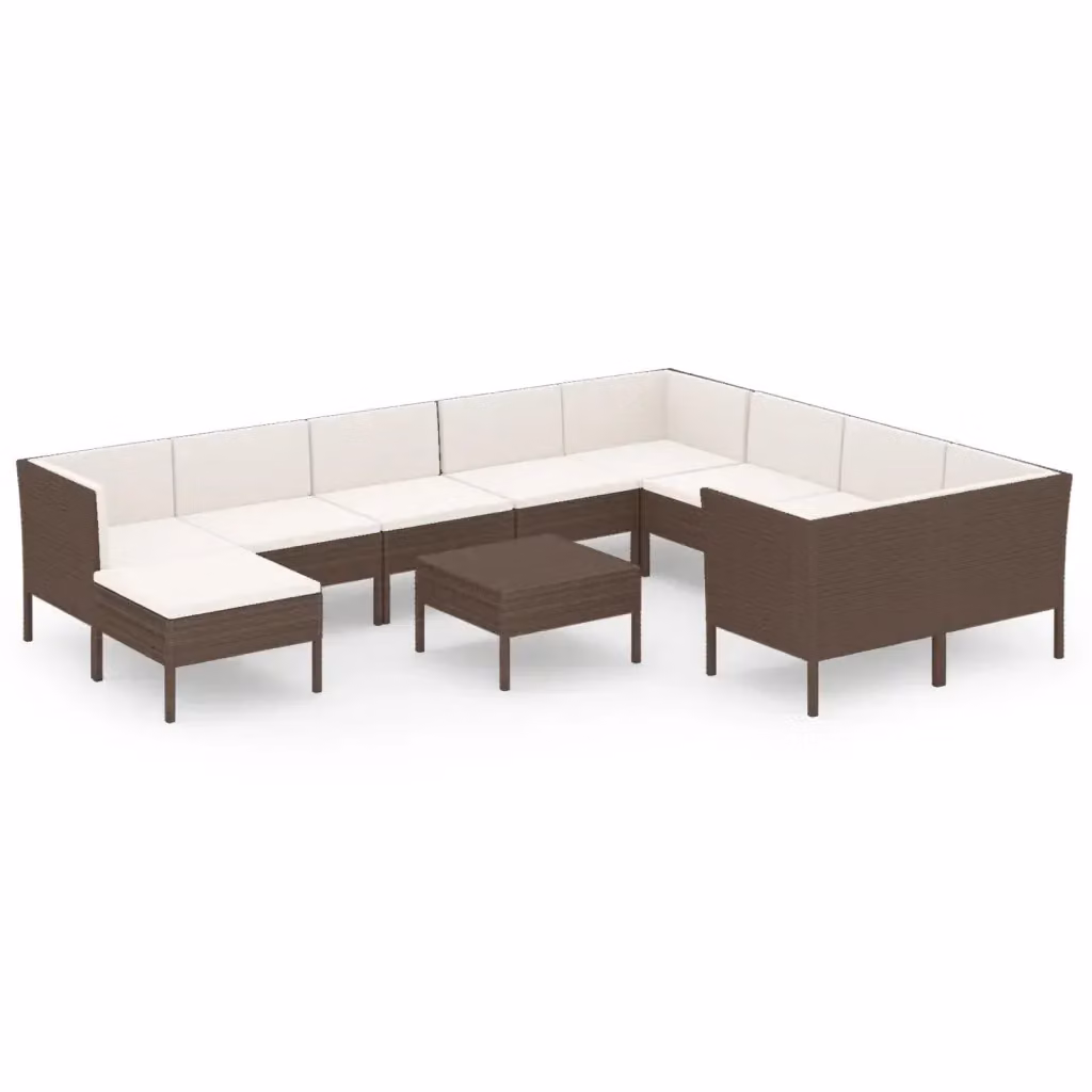 Set di divani da giardino vidaXL composto da 11 pezzi in rattan marrone e bianco con cuscini inclusi e struttura in metallo – 2