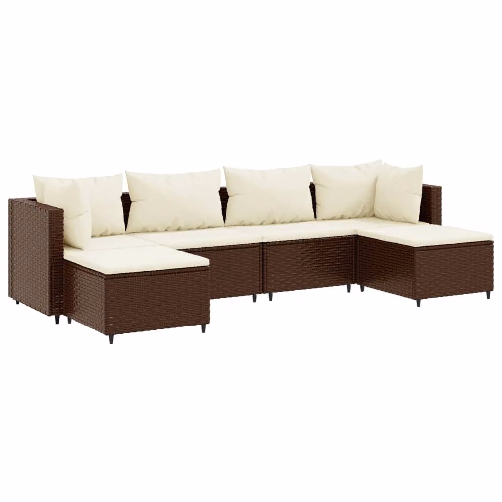 Set Mobili da Giardino 6pz con Cuscini in Polyrattan Marrone