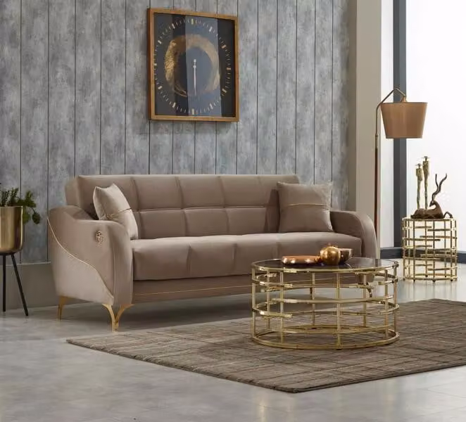 Polstersofa Couch Dreisitzer 3 Sitzer Stoffsofa Beige Sofa Luxus