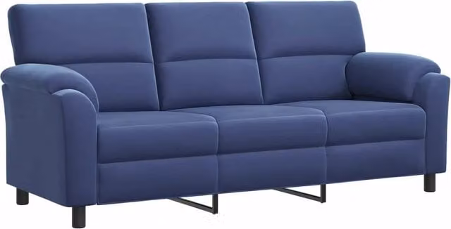Divano moderno in velluto blu vidaXL con struttura in metallo e coperture rimovibili L: 214 cm, P: 85 cm, H: 93 cm – 1