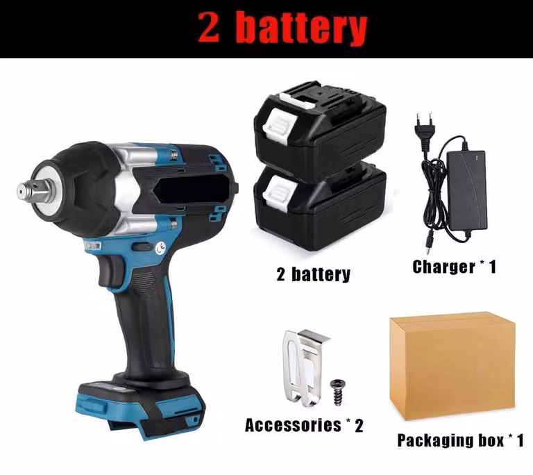 Avvitatore a percussione a batteria - 18 V - Coppia di serraggio: 1800 Nm - Attacco quadrato da 1,27 cm (1/2 pollice) - Motore brushless - 2 batterie, spina di tipo EU