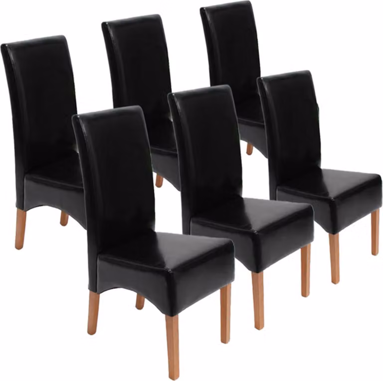 Set di 6 sedie da sala da pranzo Sedie da cucina Sedie imbottite | A x L x P 102 x 44 x 54 cm | Altezza seduta 47 cm | Pelle | Gambe chiare | Nero