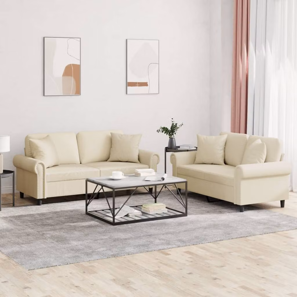 vidaXL Set di 2 Divani Moderni in Similpelle Beige con Cuscini