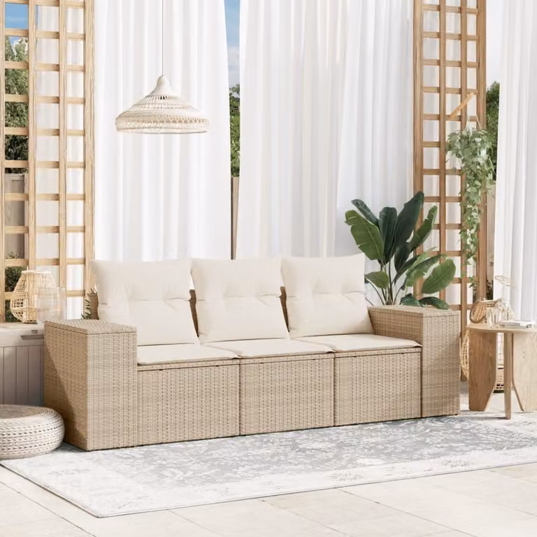 Maison Exclusive - Set Divano da Giardino 3 pz con Cuscini Beige in Polyrattan
