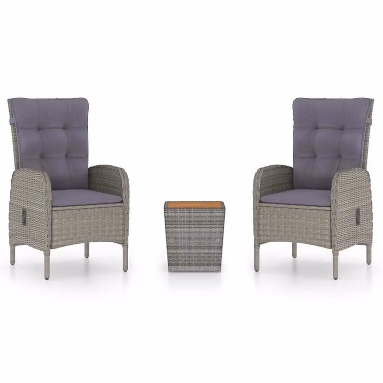 Set da Bistrot 3 pz in Polyrattan e Legno Acacia Grigio